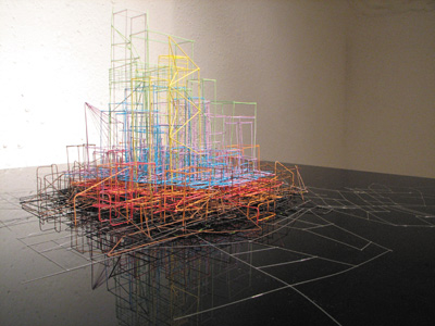 Maggie Madden, Untitled Drawing, 2008. multi-core telephone wire, 69 x 518 x 69 cm; photo David Monaghan